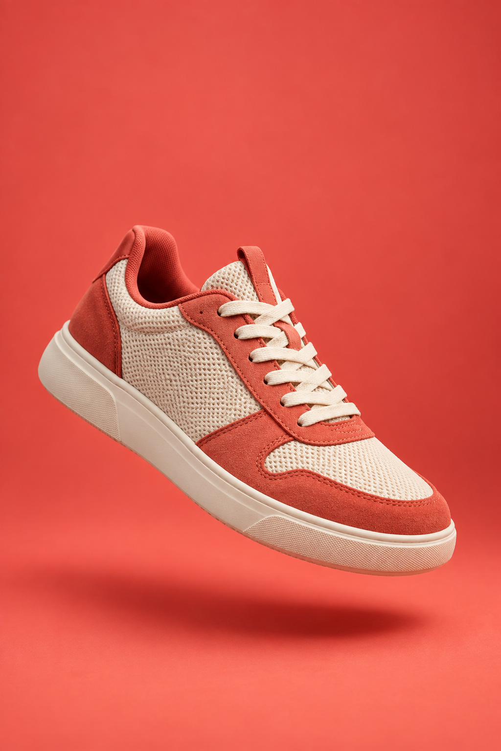 Red sports sneakers on red background